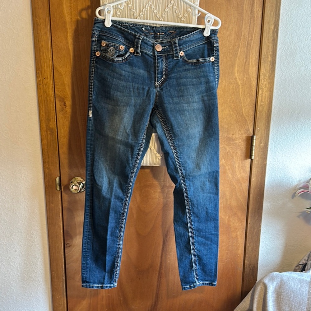 7 For All Mankind Blue Skinny Jeans with Contrast Stitching